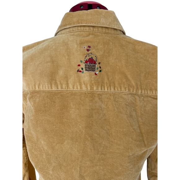 Christopher & Banks Sze Medium Corduroy Fall Harvest Embroidered Shacket Mustard - Picture 5 of 7